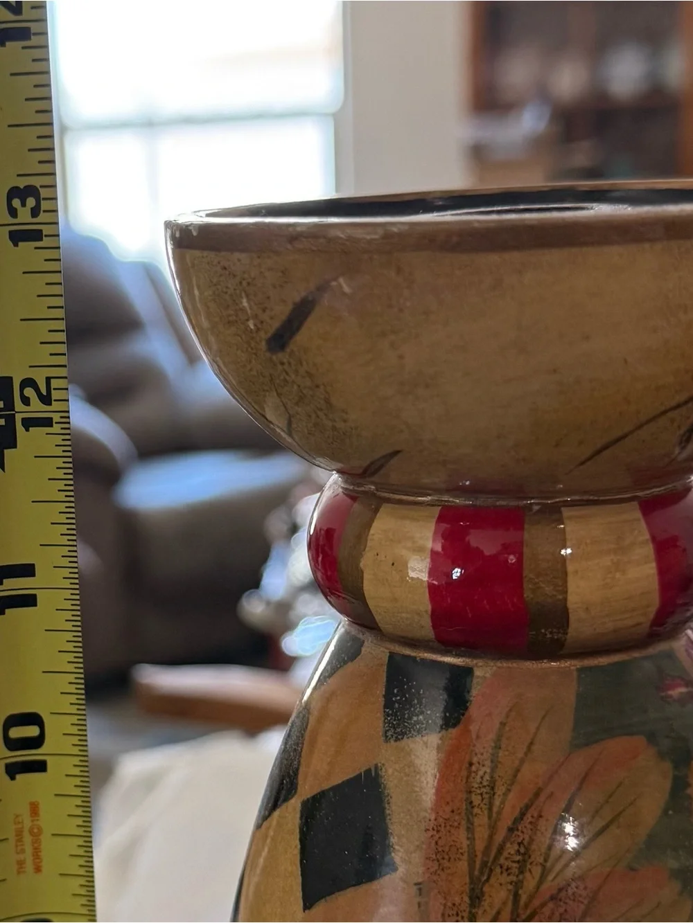 Bombay Company Candle Stick Holder Wooden Hand Painted Bold Decorated Pillar 13